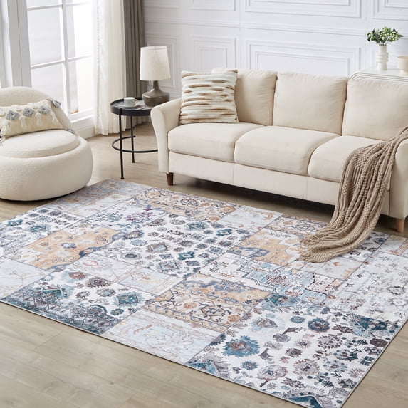 Moroccan 8x10 Rugs for Living Room, Large Washable Area Rug Ultra-Thin Soft Carpet, Oriental Bedroom Rug Distressed Non Shedding Throw Rug for Living Dining Room Office, 8x10ft, 02
