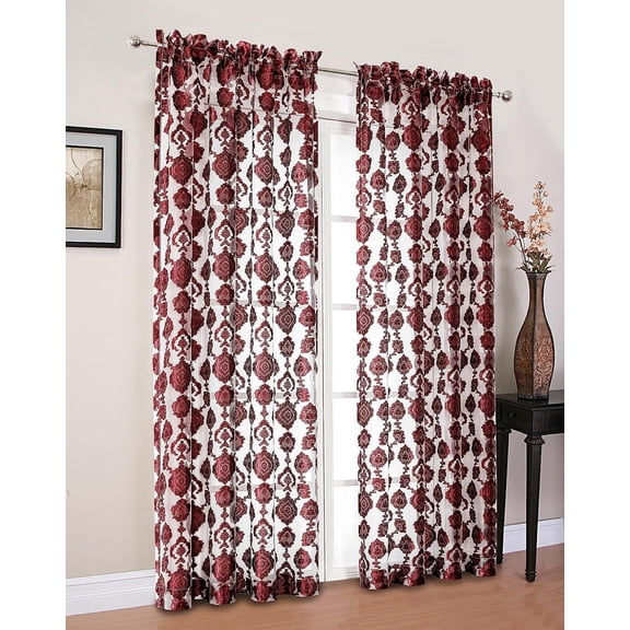 Moroccan Accents by Kate Aurora 1 Piece Rod Pocket Clipped Elegant Sheer Curtain Panel - Burgundy