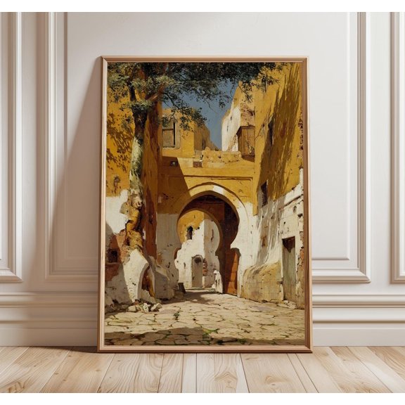Moroccan Archway Desert Courtyard Oriental Architecture Warm Earth Tone, Unframed Canvas 16x20in