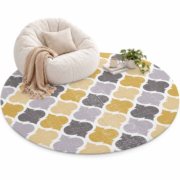 Moroccan Area Rug 5', Yellow Gray Soft Mat Non-Slip Silicone Backing ...