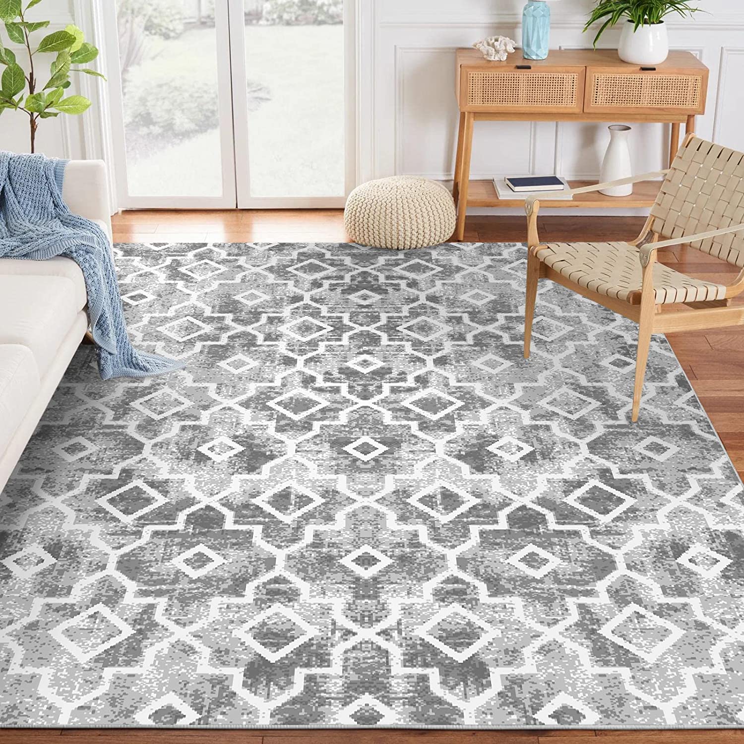 Moroccan Area Rug 6x9 Grey Bedroom Rug Large NonSlip Soft Rug for