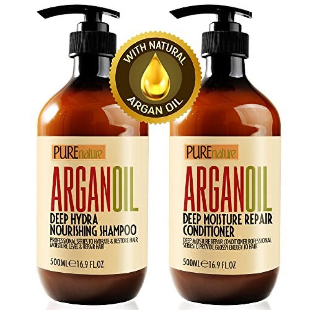 Moroccan Argan Oil Shampoo and Conditioner SLS Sulfate Free Organic Gift Set - Best for Damaged, Dry, Curly or Frizzy Hair - Thickening for Fine/Thin Hair, Safe for Color and Keratin Treated Hair - image 1 of 7