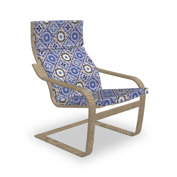 Moroccan Armchair Pad and Slipcover, Geometric Tile Squares with Middle Eastern Azulejo Design, 1 Piece Soft Cushion Replacement with Removable Cover, Violet Blue Black Cream, by Ambesonne