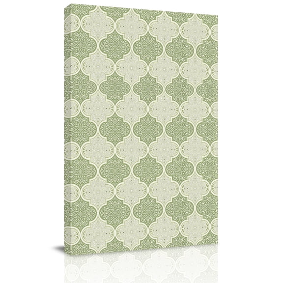 Moroccan Art Canvas Wall Art for Living Room, Sage Green Traditional Geometric Vintage Ethnic Texture Wall Decor Framed Artwork Pictures Ready to Hang for Bedroom Office Home Decor