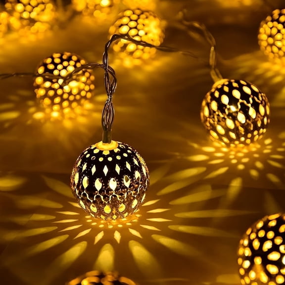 Moroccan Ball String Lights - 30 LED Metal Fairy Lights with 8 Lighting Modes for Outdoor and Holiday Decoration