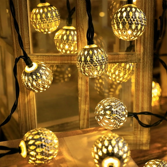 Moroccan Ball String Lights Under $5 ! Yrmaups Outdoor Christmas String Lights with Moroccan Style Balls for Courtyard Garden Patio Party Decoration Battery Powered LED Fairy Lights with Timer