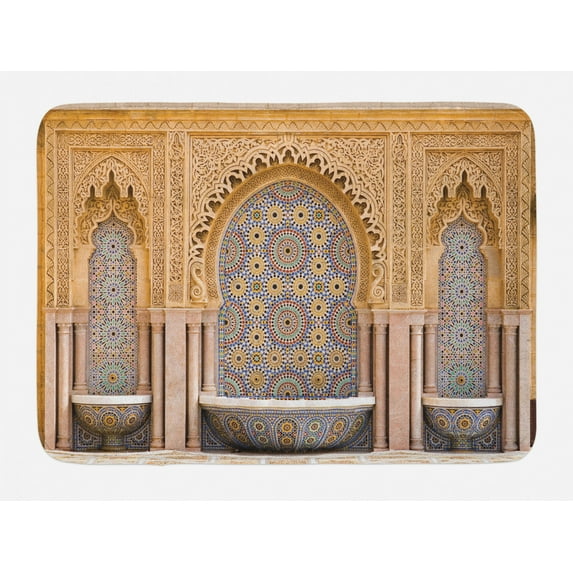 Moroccan Bath Mat, Typical Moroccan Tiled Fountain in the City of Rabat Near Hassan Tower, Non-Slip Plush Mat Bathroom Kitchen Laundry Room Decor, 29.5 X 17.5 Inches, Apricot Pale Brown, Ambesonne