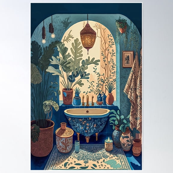 Moroccan Bathroom Poster Wall Art, Modern Wall Decor For Living Room Bedroom, 24x36 UNFRAMED