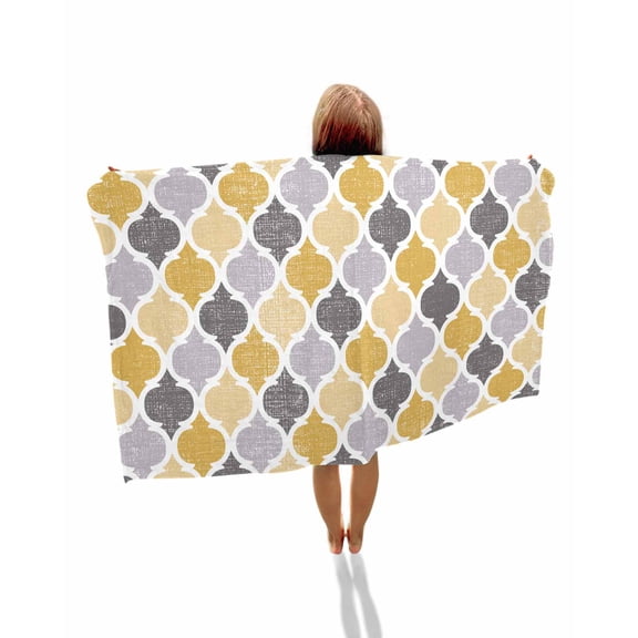 Moroccan Beach Towels Oversized Super Absorbent, Vintage Moroccan Texture Yellow Grey Lightweight Bath Towel Quick Dry Sets For Bathroom/Pool/Rv Camping/Beach Play/Gym Room/Picnic 23"x47"