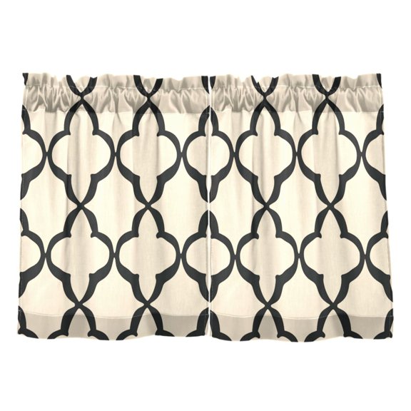 Moroccan Beige Stripe Kitchen Curtains Tier Set 27x36 Inch 2 Panels Semi Sheer Light Filtering Privacy UV Protection