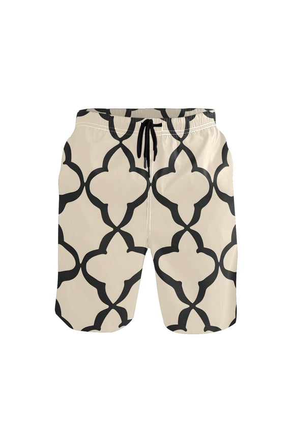 Moroccan Beige Stripe Mens Swim Trunks Quick Dry Board Shorts Breathable Fit Beach Shorts Swimwear