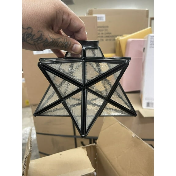 Moroccan Black Moravian Star Flush Mount Ceiling Light Seeded Glass Shade 18"