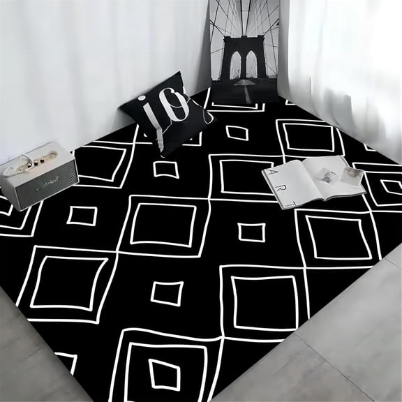 Moroccan Black And White Area Rug, Modeled After A Vintage Checkerboard Bohemian Design, Modern Minimalist Geometric Soft Area Rug, Art Deco Rugs For Rooms 2x3ft