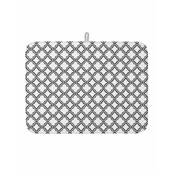 Moroccan Black White Classic Lattice Dish Drying Mats for Kitchen Counter,Absorbent Microfiber Dish Drainer Rack Mat Abstract Plaid Texture Drying Pad for Sinks,Utensils,Countertops,18x24in