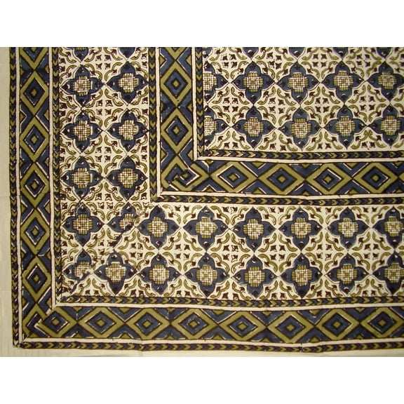 Moroccan Block Print Indian Tapestry Cotton Bedspread 106" x 70" Twin