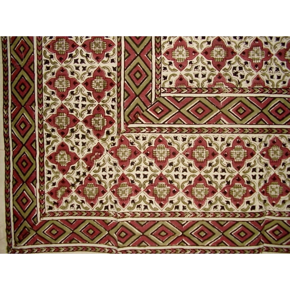 Moroccan Block Print Indian Tapestry Cotton Bedspread 106" x 70" Twin