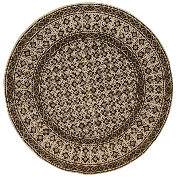 Moroccan Block Print Round Cotton Tablecloth 70" Blue