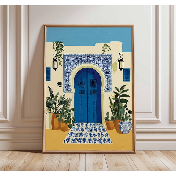 Moroccan Blue Door Art Print, Boho Entryway Poster, Poster Only