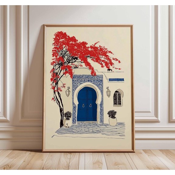 Moroccan Blue Door Poster, Unframed Paper Poster 8x10in