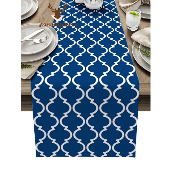 Moroccan Blue Table Runner Home Wedding Decor Table Cover Flag Mat Table Centerpieces Decoration Party Dining Long Tablecloth