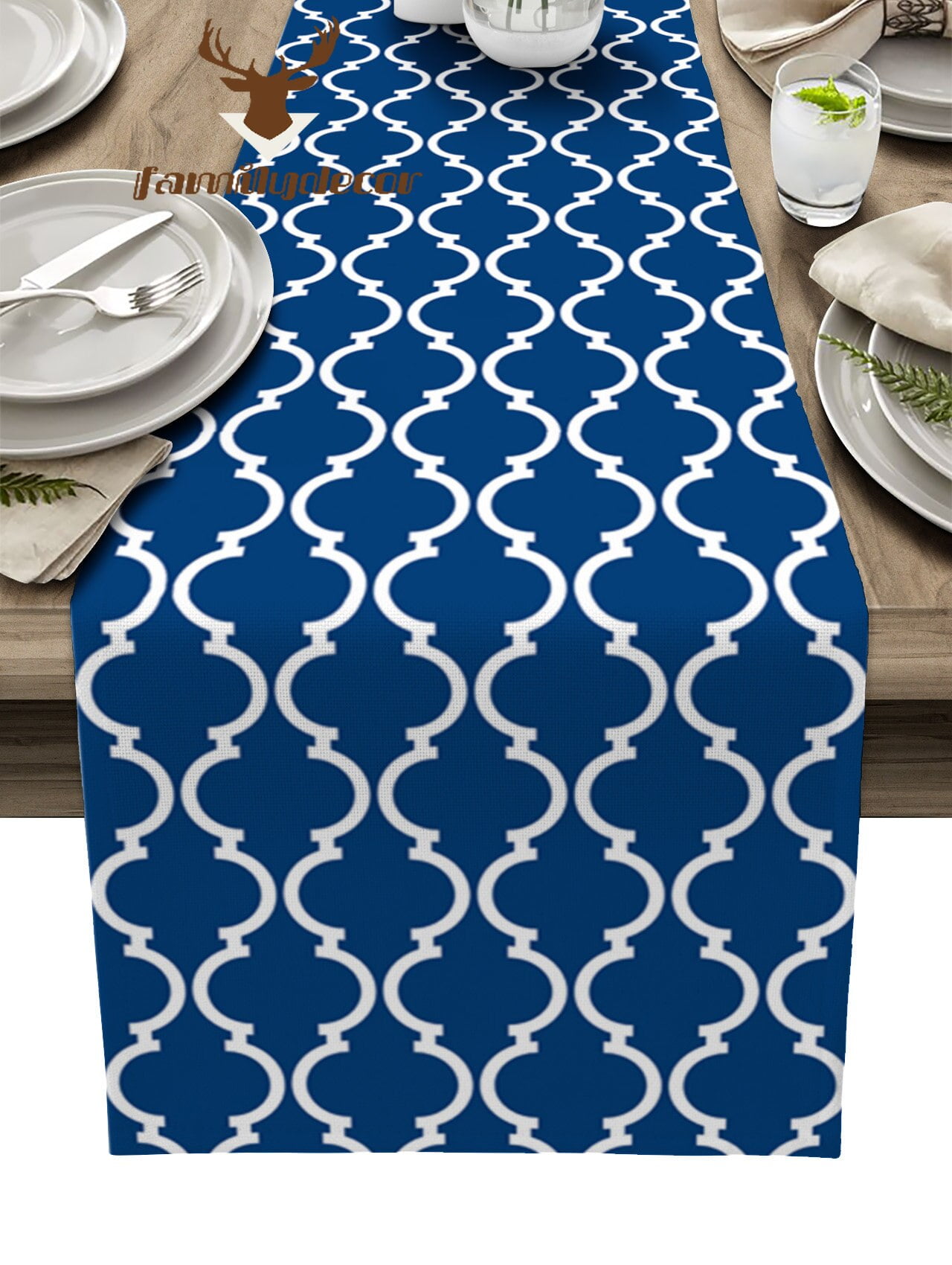 Moroccan Blue Table Runner Home Wedding Decor Table Cover Flag Mat