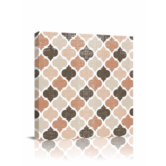 Moroccan Canvas Wall Art, Khaki Brown Geometric Retro Framed Wall Decor Modern Artwork Prints Painting for Living Room, Bedroom, Kitchen & Cafe Decor 16x16 Inch