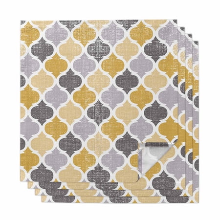 Moroccan Cloth Napkins, Vintage Moroccan Texture Yellow Grey Washable and Reusable Dinner Napkins Set of 4, Table Napkin for Kitchen Party Birthday Wedding Hotel Housewarming 20"x20"