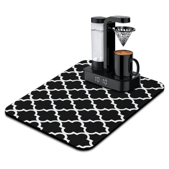 Moroccan Coffee Station Mat - Quick Absorbent Coffee Pad, Geometric Pattern, Slip-Resistant Countertop Protector, 15.7 x 23.6 Inch