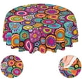 thumbnail image 1 of Moroccan Colorful Circles Flower Waterproof Picnic Patio Party Round Table Cloth Cover Decorations Fabric 60 Inch Circular Tablecloth for 20-47 Inch Home Dining Room Kitchen Decor, 1 of 6