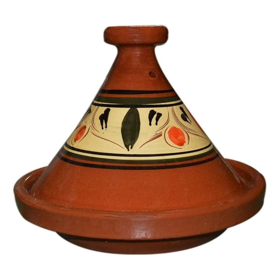 Moroccan Cooking Tagine, Handmade Safe Glazed Traditional, Medium Size, 10 inches, Brown, Round, Clay