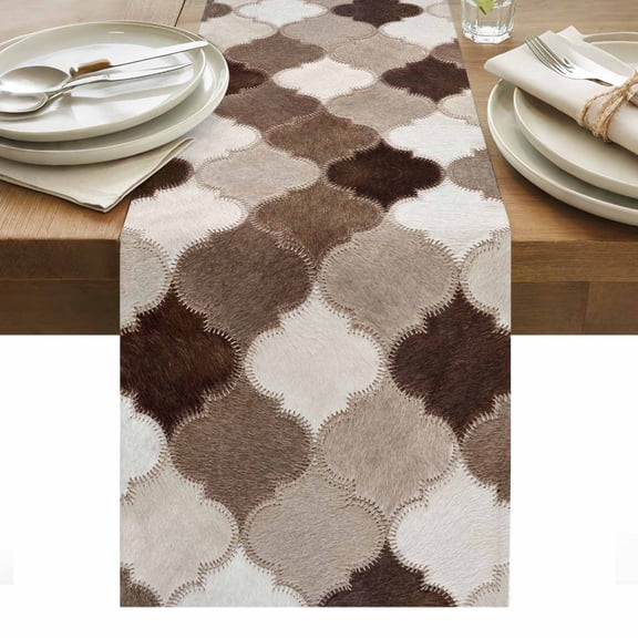 Moroccan Cow Print Table Runner Farmhouse Abstract Cowhide Fur Brown Tablerunners 13 x 48 Inch, Table Decorations Tabletop Scarf for Summer Gathering Holiday Farmhouse Kitchen Dining Decor