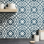 Moroccan Craft Masters Moroccan Handmade Cement Tile Mamounia Navy Blue/ White 8 Inches x 8 Inches, Floor/ Wall (Set Of 12) Set Of 12 Tiles