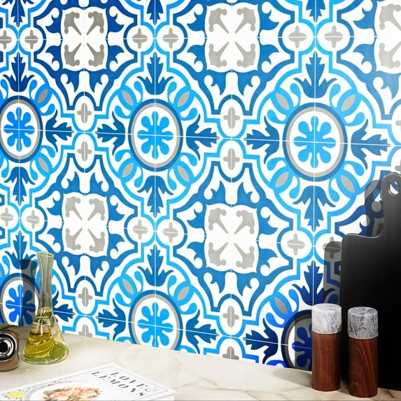 Moroccan Craft Masters Moroccan Handmade Cement Tile Toubkal Blue/  Navy Blue 8 Inches x 8 Inches, Floor/ Wall (Set Of 12) Sample - 1 Tile