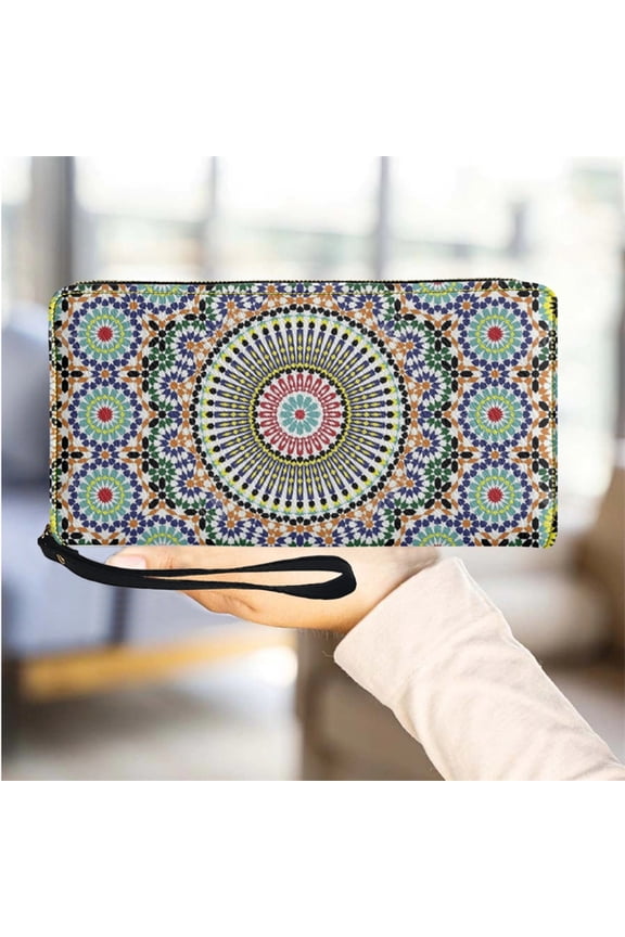 Moroccan Culture Women Wallet Design Zipper Travel Ladies Purse Multifunction Card Holder Long Wrist Strap Wallets Woman