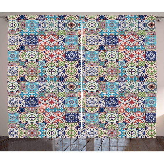 Ambesonne Moroccan Curtains 2 Panel Set, Complex Floral Design, 108" x 90", Multicolor