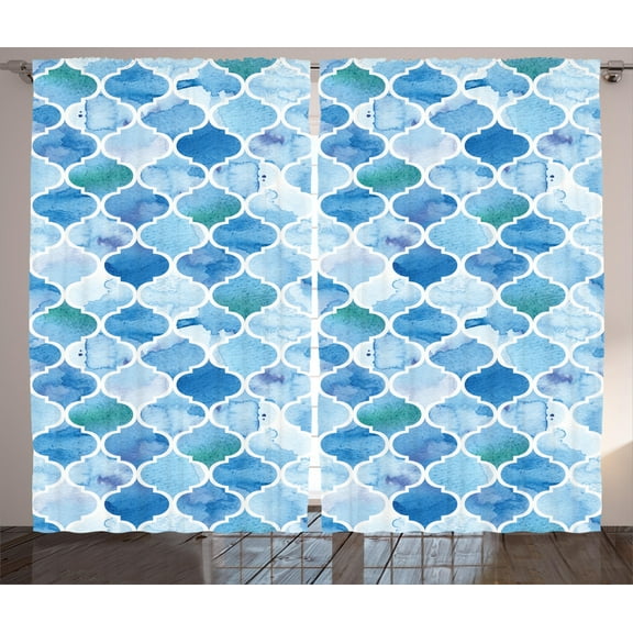 Ambesonne Moroccan Curtains 2 Panel Set, Mosaic Pattern, 108" x 84", Pale Blue