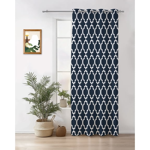 Moroccan Curtains 36 inches Long for Living Room Bedroom Navy Blue Geometric Farmhouse Abstract Modern Sliding Door Sheer Curtains Light Filtering Curtain 1 Panel Grommet Window Drape