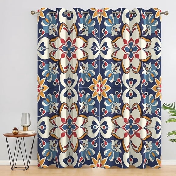 Moroccan Curtains for Living Room - Moroccan Curtains, Geometric Bohemian Window Curtains, Boho European Style Home Decor Drapes, Block Out Curtains 26"W x 63"L