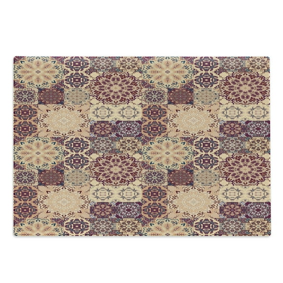 Moroccan Cutting Board, Grid Style Ornate Ceramic Style Tile Orient Vintage Inspirations, Decorative Tempered Glass Cutting and Serving Board, Large Size, Pale Orange Dark Blue, by Ambesonne