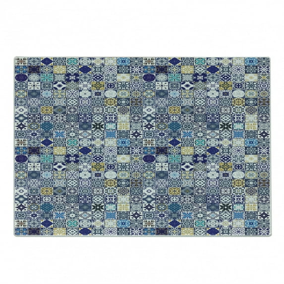 Moroccan Cutting Board, Mediterranean Square Tile Motifs Pattern Vintage Traditional Composition, Decorative Tempered Glass Cutting and Serving Board, Small Size, Multicolor, by Ambesonne