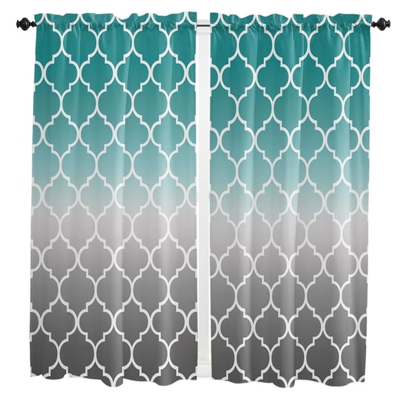 Moroccan Cyan Turquoise Gray Gradient Curtain Home Decoration Living Room Short Curtains Window Treatments For Kitchen Bedroom
