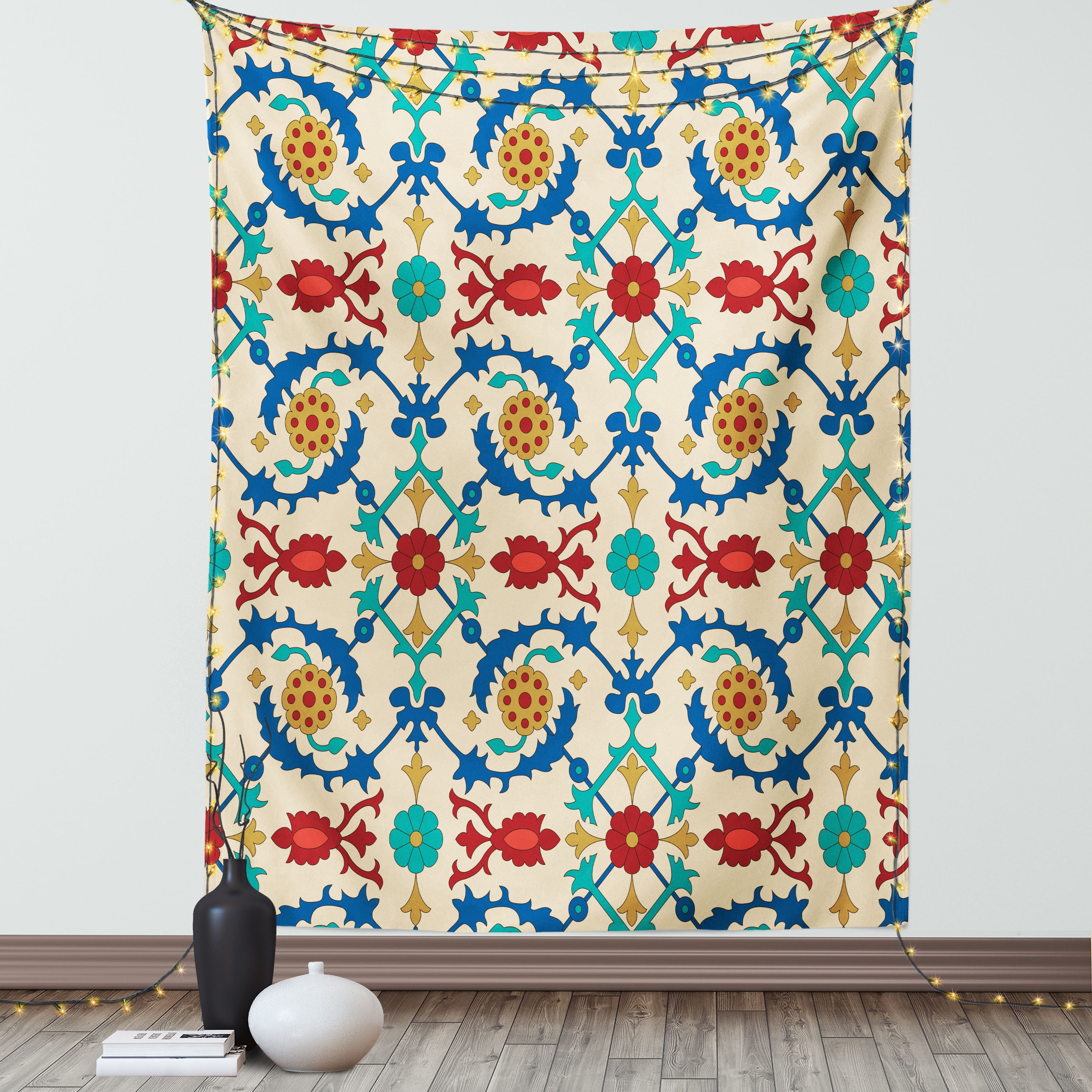 Moroccan Decor Wall Hanging Tapestry, Nostalgic Islamic Art Motifs with
