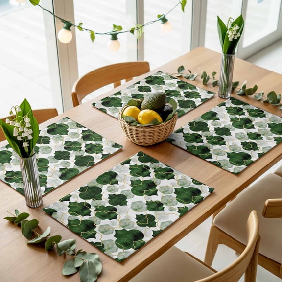 Moroccan Deep Green Tile Lattice Placemats Set of 4,Wipeable Washable Table Mats for Dining Tables, Geometric Diamond Texture Place Mats for Kitchen Event Party Tabletop Decor