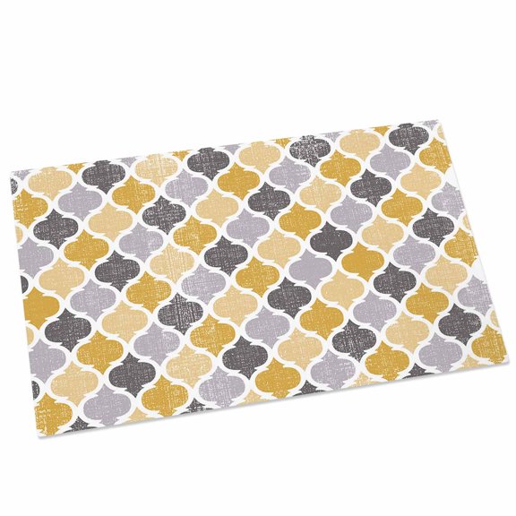 Moroccan Door Mat 16x24 Inch Yellow Gray Geometric Retro Entryway Rug with Non-Slip Rubber, Front Door Rug Indoor Floor Mats for Living Room Bathroom Bedroom Home Office