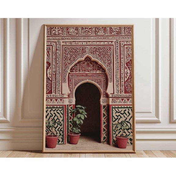 Moroccan Doorway Islamic Architecture Red Arch Moroccan Boho Wall Art Print, Unframed Paper Poster 8x10in