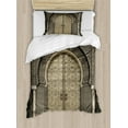 thumbnail image 1 of Moroccan Duvet Cover Set, Aged Door Geometric Pattern Doorway Design Entrance Architectural Oriental Style, Decorative 2 Piece Bedding Set with 1 Pillow Shams, Twin Size, Sepia Black, by Ambesonne, 1 of 3