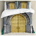 thumbnail image 1 of Moroccan Duvet Cover Set, Antique Doors Morocco Yellow Doorknob Ornamental Carved Intricate, Decorative 3 Piece Bedding Set with 2 Pillow Shams, Queen Size, Yellow Teal Blue, by Ambesonne, 1 of 3
