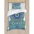 thumbnail image 1 of Moroccan Duvet Cover Set, Ceramic Tile Antique East Pattern Heritage Architecture Print, Decorative 2 Piece Bedding Set with 1 Pillow Shams, Twin Size, Pale Coffee Turquoise, by Ambesonne, 1 of 3