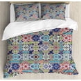 thumbnail image 1 of Moroccan Duvet Cover Set King Size, Geometric Squares and Rectangles Colorful and Complex Design Floral Arrangement, Decorative 3 Piece Bedding Set with 2 Pillow Shams, Multicolor, by Ambesonne, 1 of 3