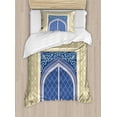 thumbnail image 1 of Moroccan Duvet Cover Set, Medieval Door with Ottoman Architecture Persian Influences Culture Design, Decorative 2 Piece Bedding Set with 1 Pillow Shams, Twin Size, Blue Beige, by Ambesonne, 1 of 3